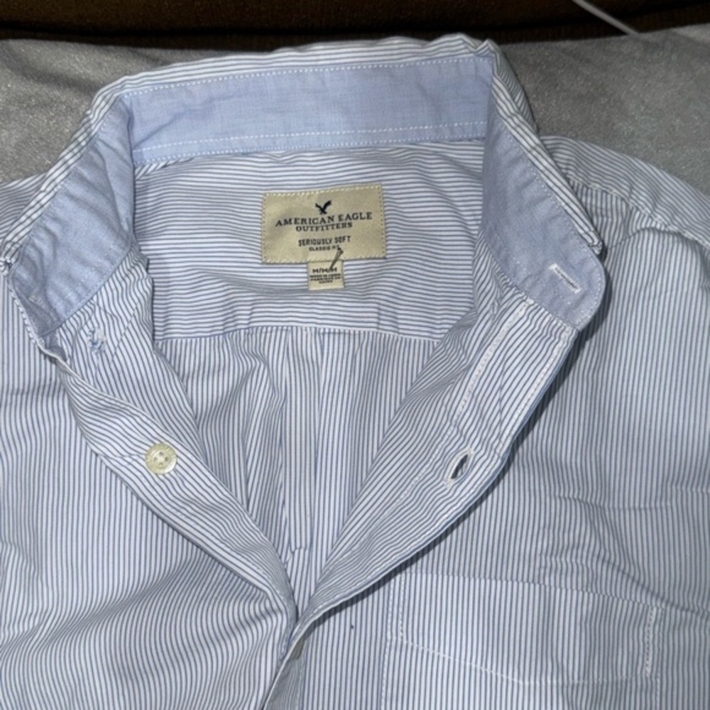 American Eagle Outfitters Light Blue Pinstripe Button-Down Shirt